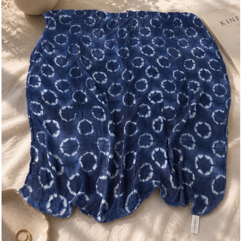 Angel Dear Blue White Shibori Tie Dye Muslin Swaddle Blanket Bamboo Cotton AA